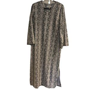 Coolibar Tanjier UPF 50+ Kaftan White Black Print Long Sleeve V-Neck Sz M